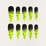 Electric Surge nail set includes neon green and black gradients with bold lightning effects, offering a dynamic and energetic appearance.