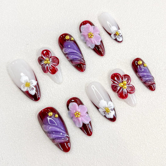 Burgundy Blossoms - LRIS NAILS