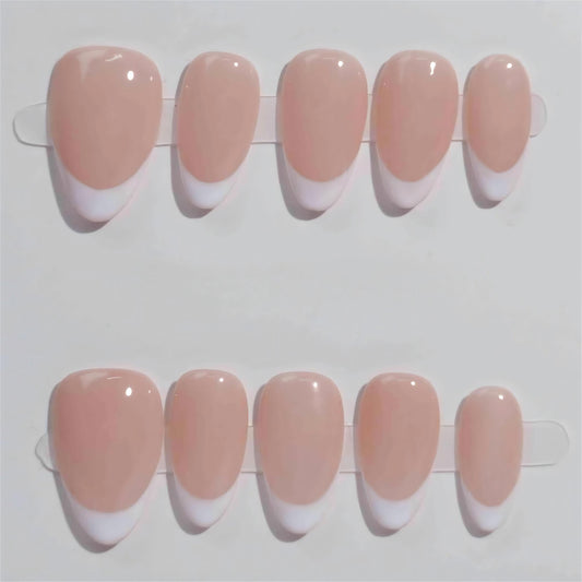 Ombre Glow nail set features a subtle ombre effect transitioning from deep smoky tones to light white tips, perfect for a sophisticated style.